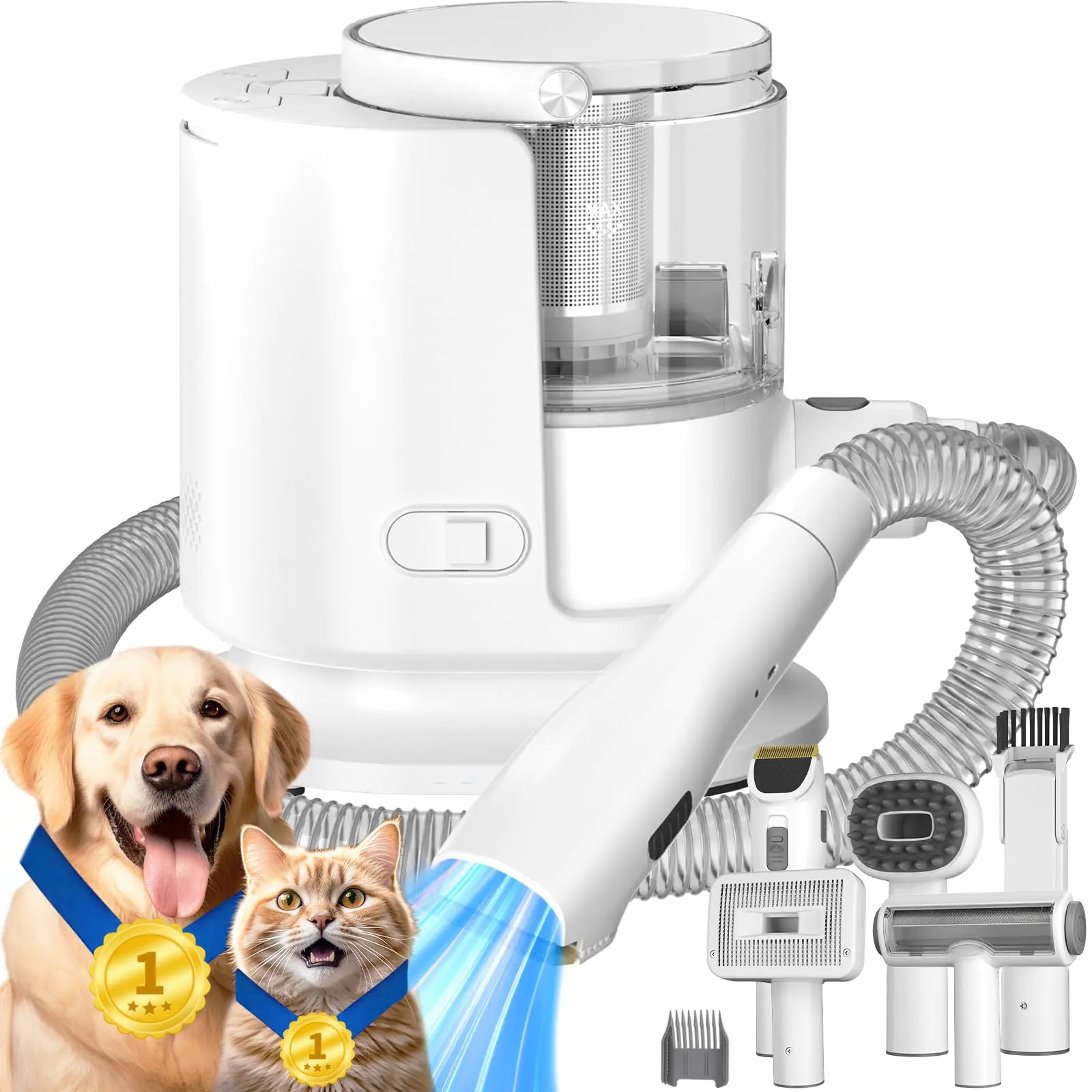 12,000Pa Dog Grooming Vacuum Kit 1.5L Dust Cup, Shedding Brush (White)