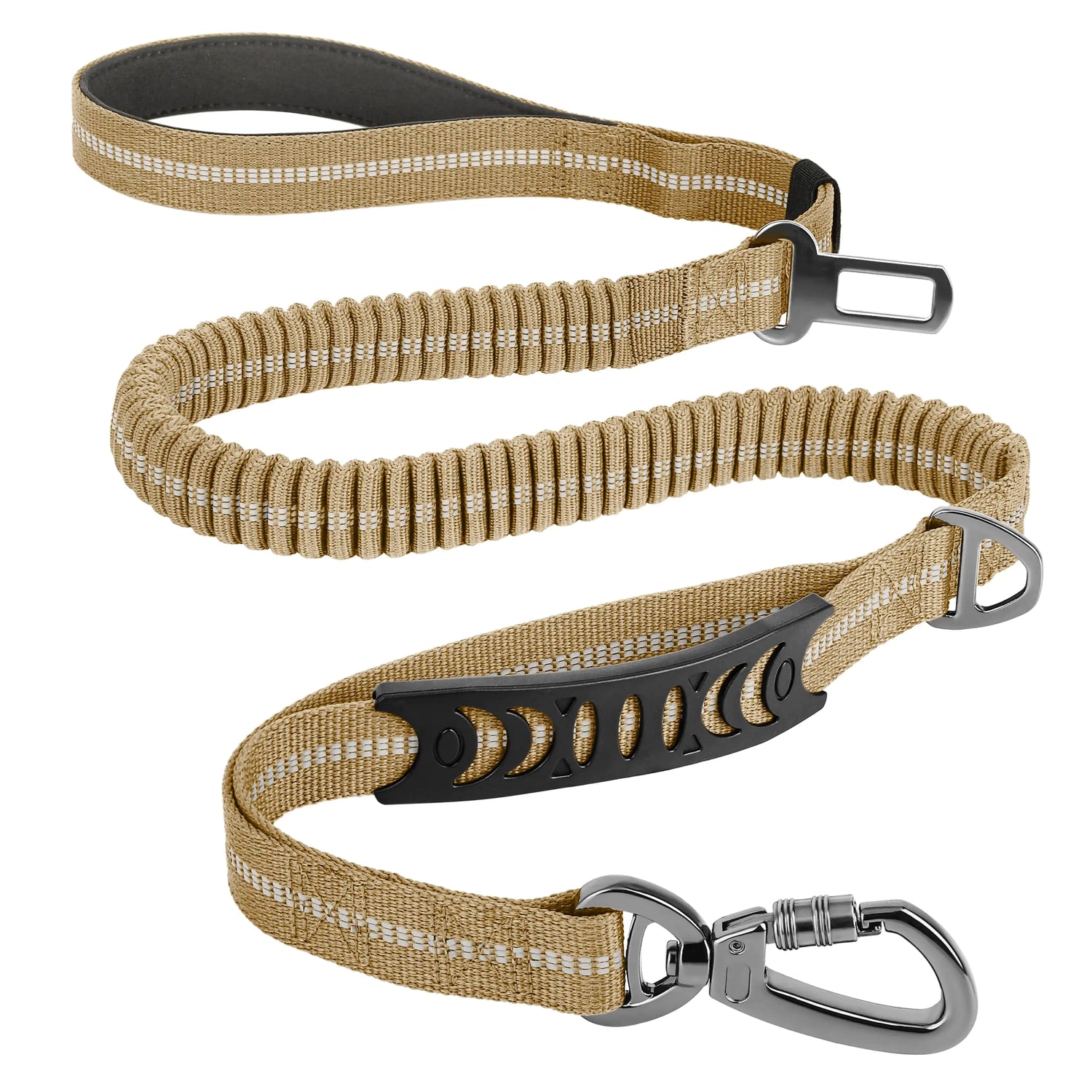 Forestpaw Tactical Bungee Dog Leash, 4–6FT Heavy Duty with 2 Handles &amp; Car Seatbelt Khaki