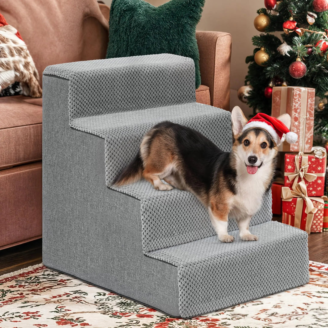 YITAHOME 4-Tier Non-Slip Dog Steps Washable Cover, 20&quot; H for Small &amp; Senior Dogs