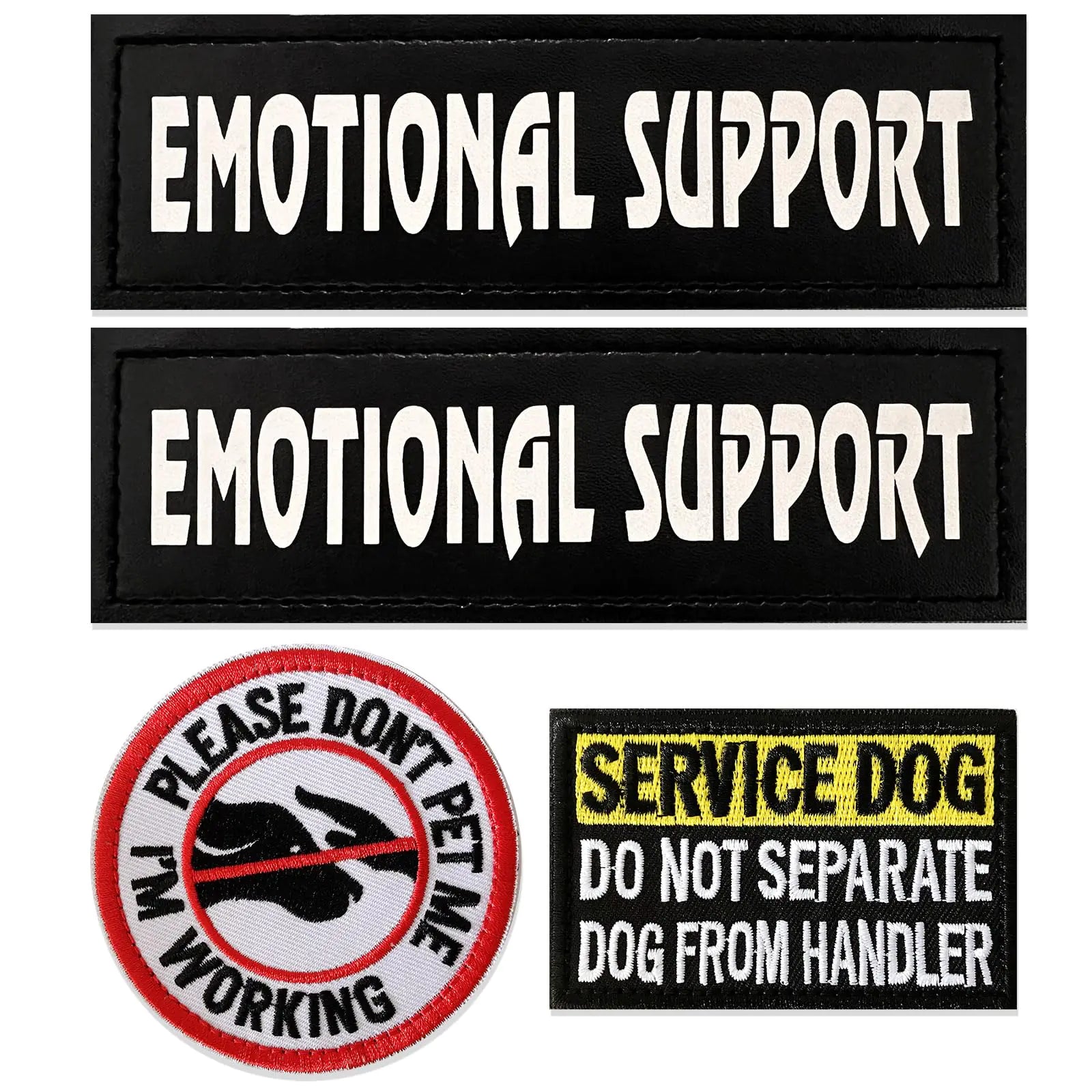 Reflective Service Dog Patch Set Tactical Velcro Harness Patches (Emotional Support &amp; More)