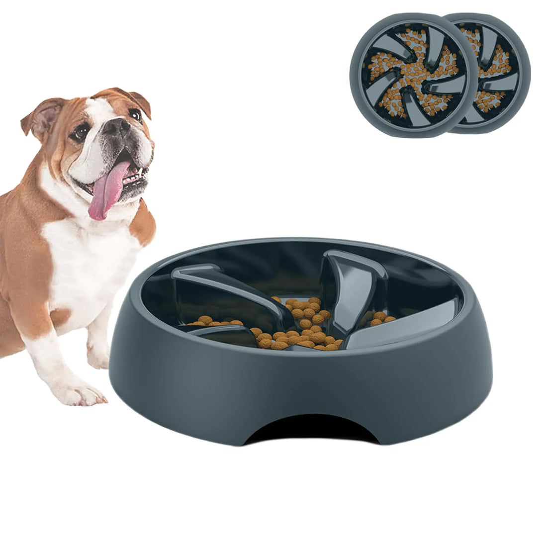 Slow Feeder Dog Bowls 2-Cup, 2-Pack BPA-Free Maze Puzzle for Flat-Faced Breeds (Blue &amp; Gray)