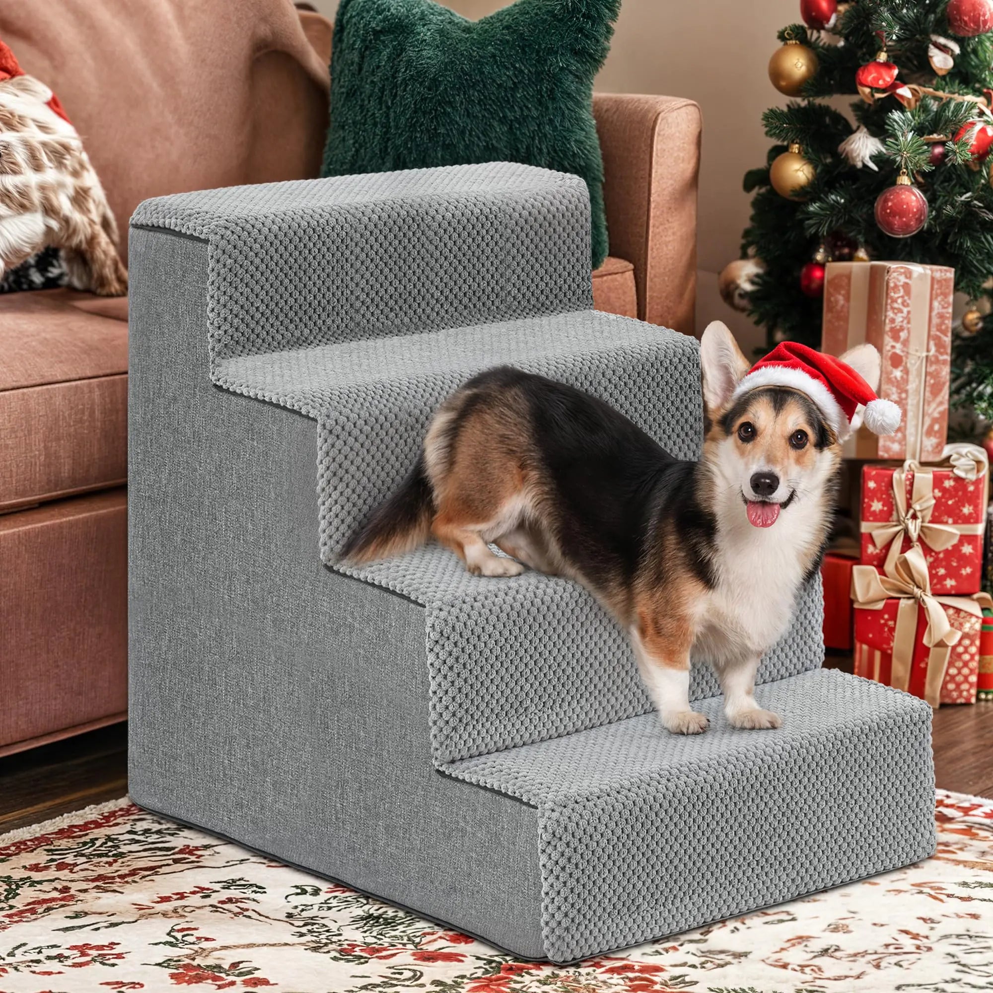 YITAHOME 4-Tier Non-Slip Dog Steps Washable Cover, 20&quot; H for Small &amp; Senior Dogs